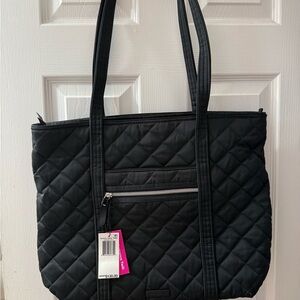 Vera Bradley Black Quilted Tote with Zipper Pocket-NEW